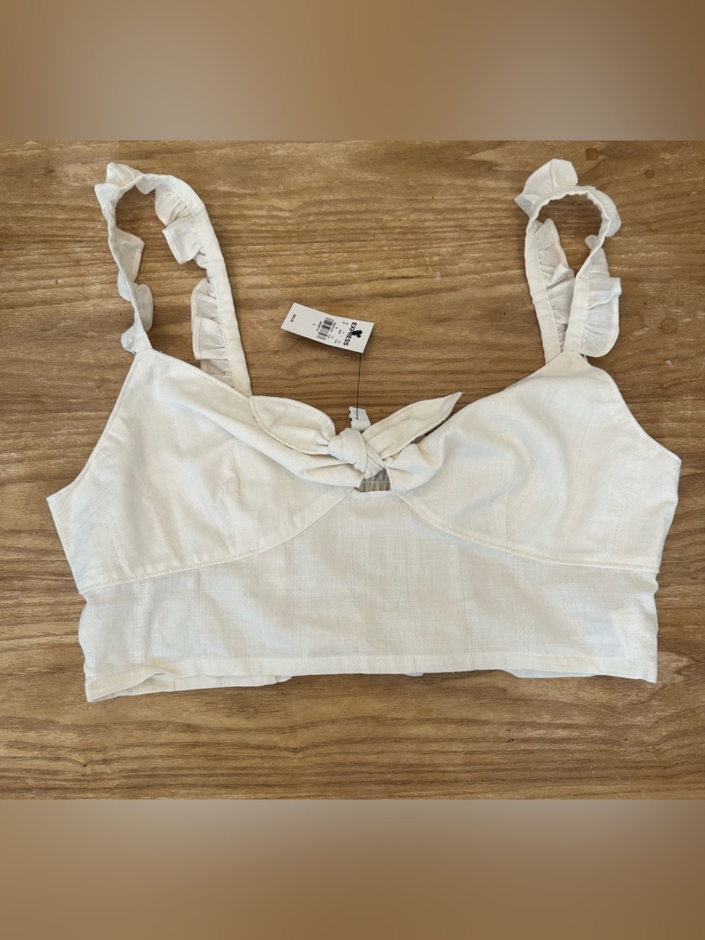 Express White Ruffle-Strap Tie-Front Crop Top